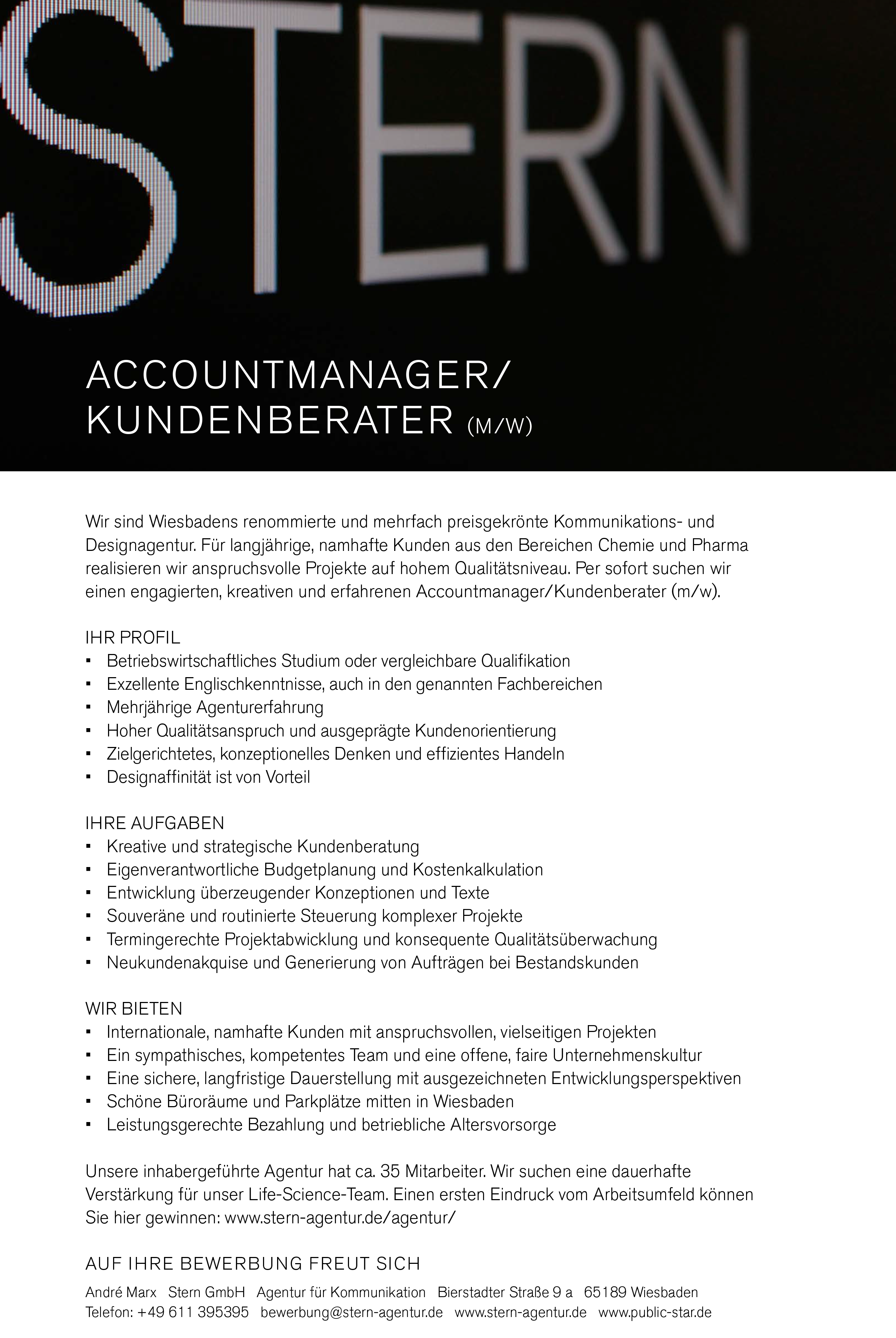 Accountmanager Kundenberater Stern Gmbh Agentur Fur Kommunikation